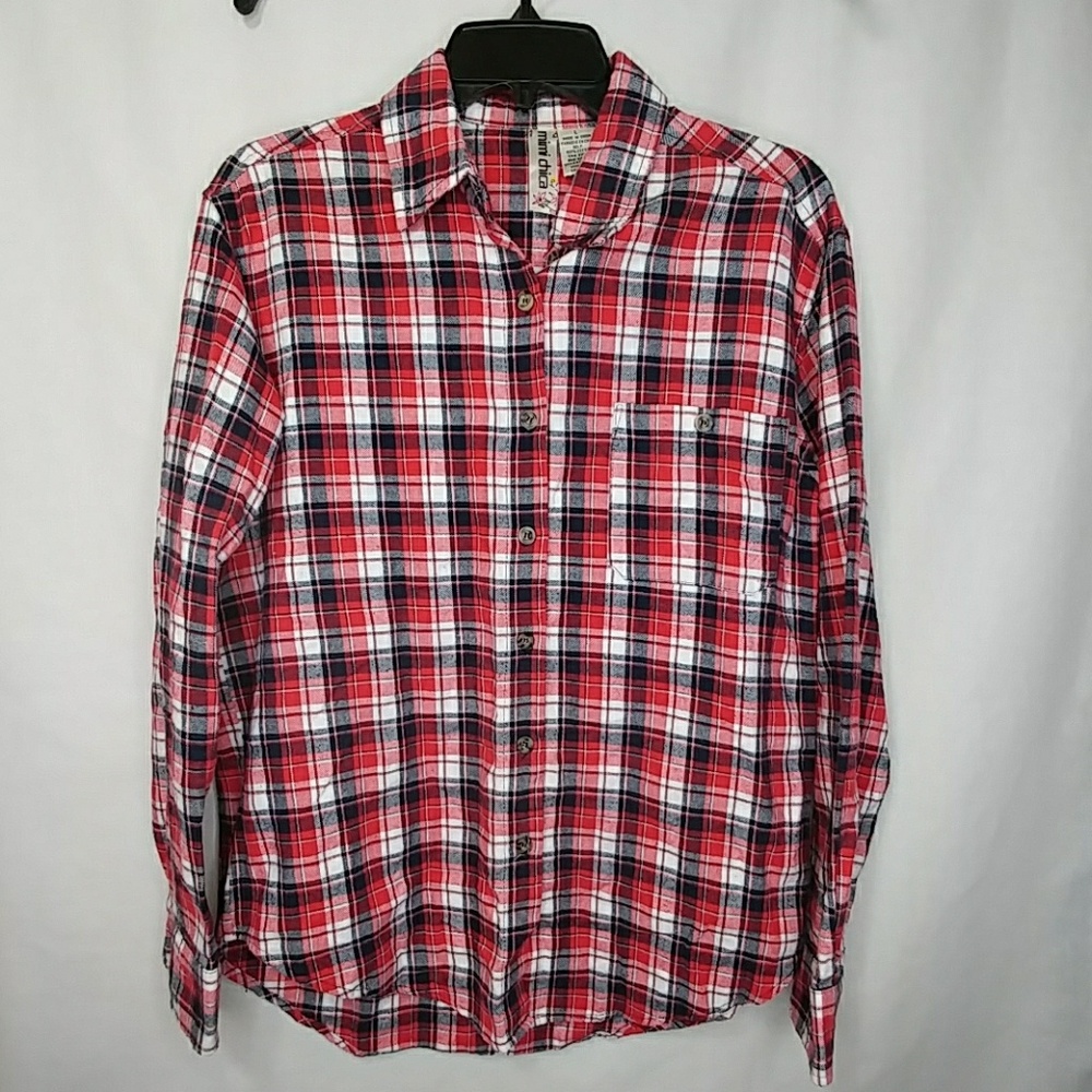 Mimi Chica 100% Cotton Plaid Flannel Button Down